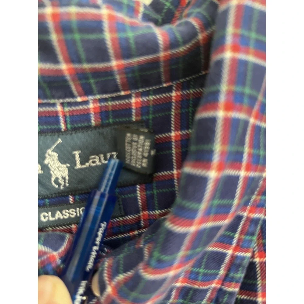 Ralph Lauren Shirt Mens XL Blue Plaid Classic Fit Button Down Long Sleeve Casual